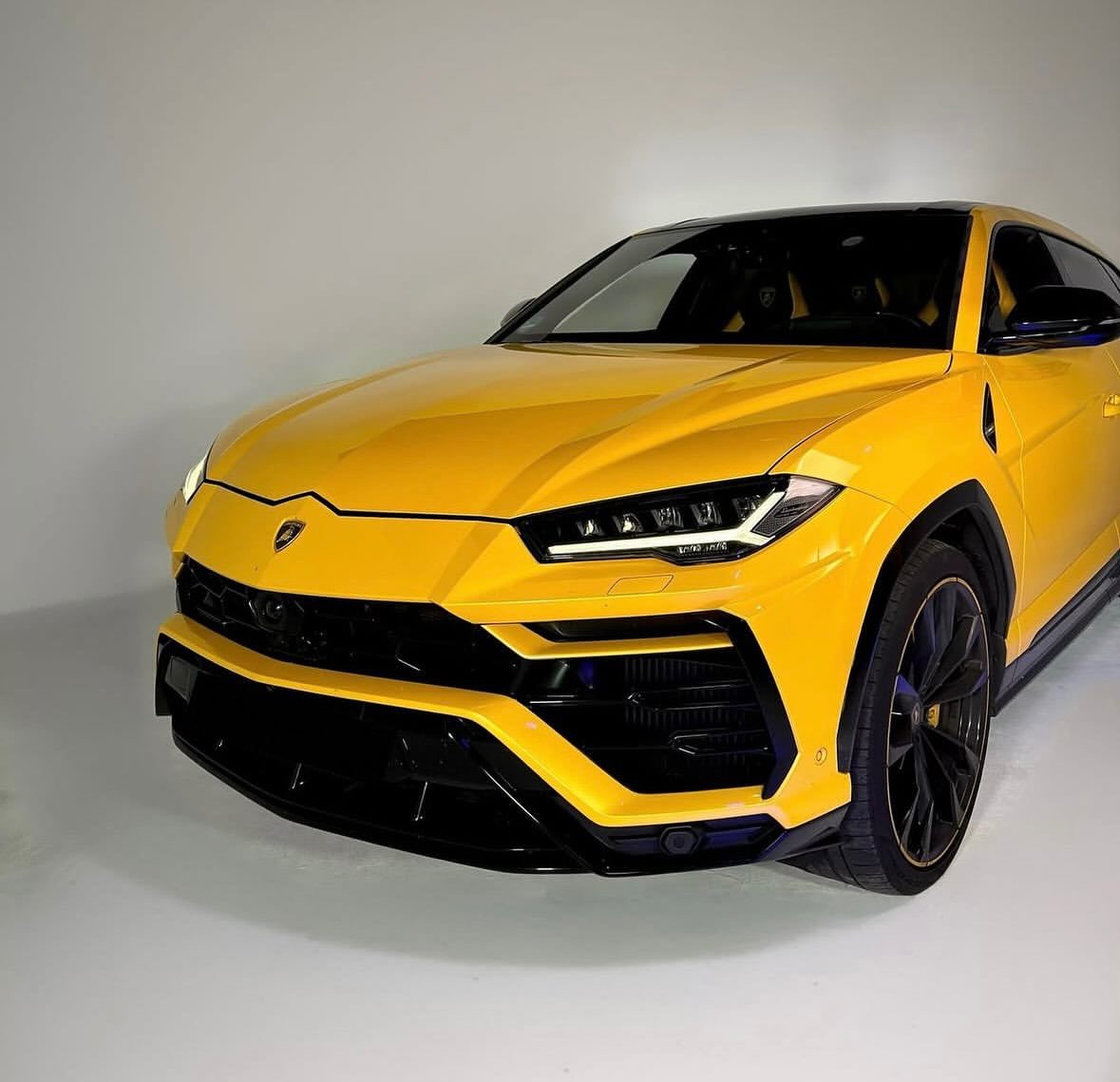 Gelber Lamborghini Urus vor Weiß
